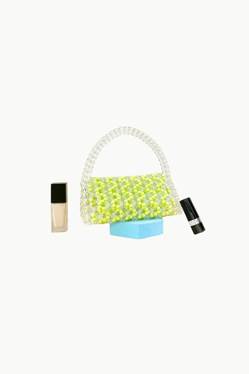 Translucent beaded summer bag with neon yellow beads, perfect beaded summer bag accessory
