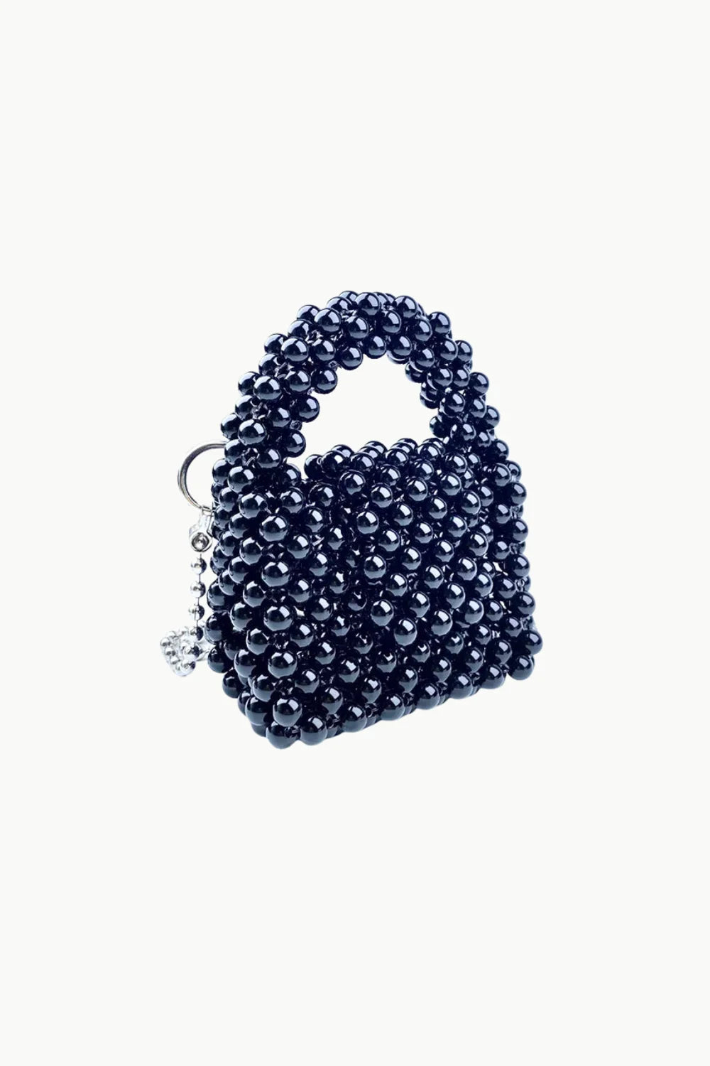 Black beaded crossbody bag with top handle, stylish beaded crossbody accessory