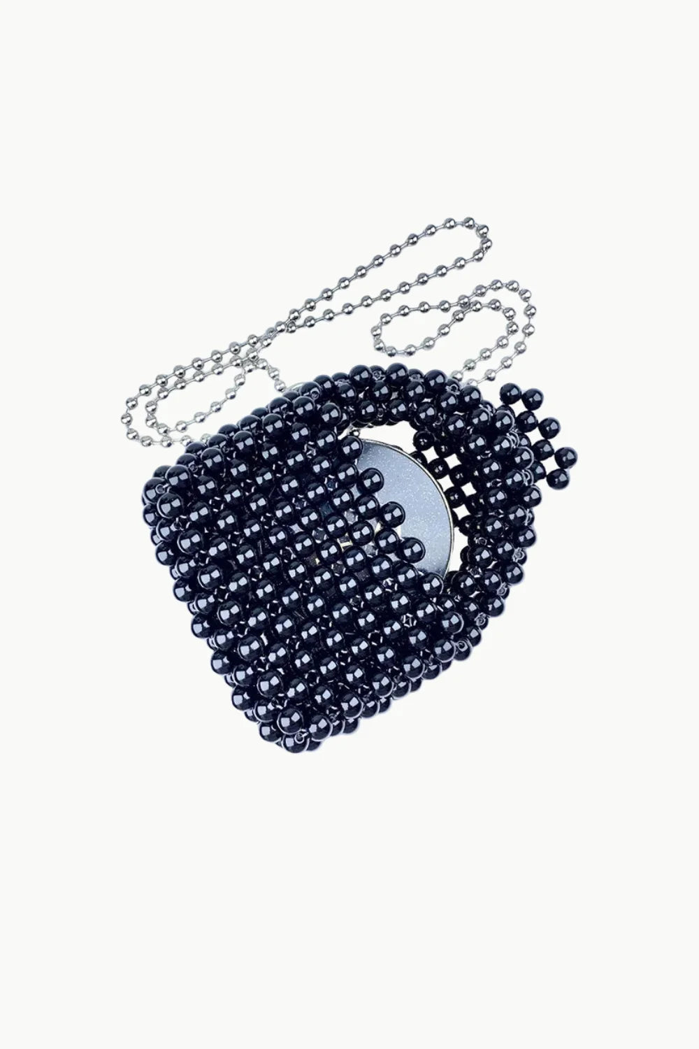 Black beaded crossbody bag with silver chain strap for stylish everyday wear