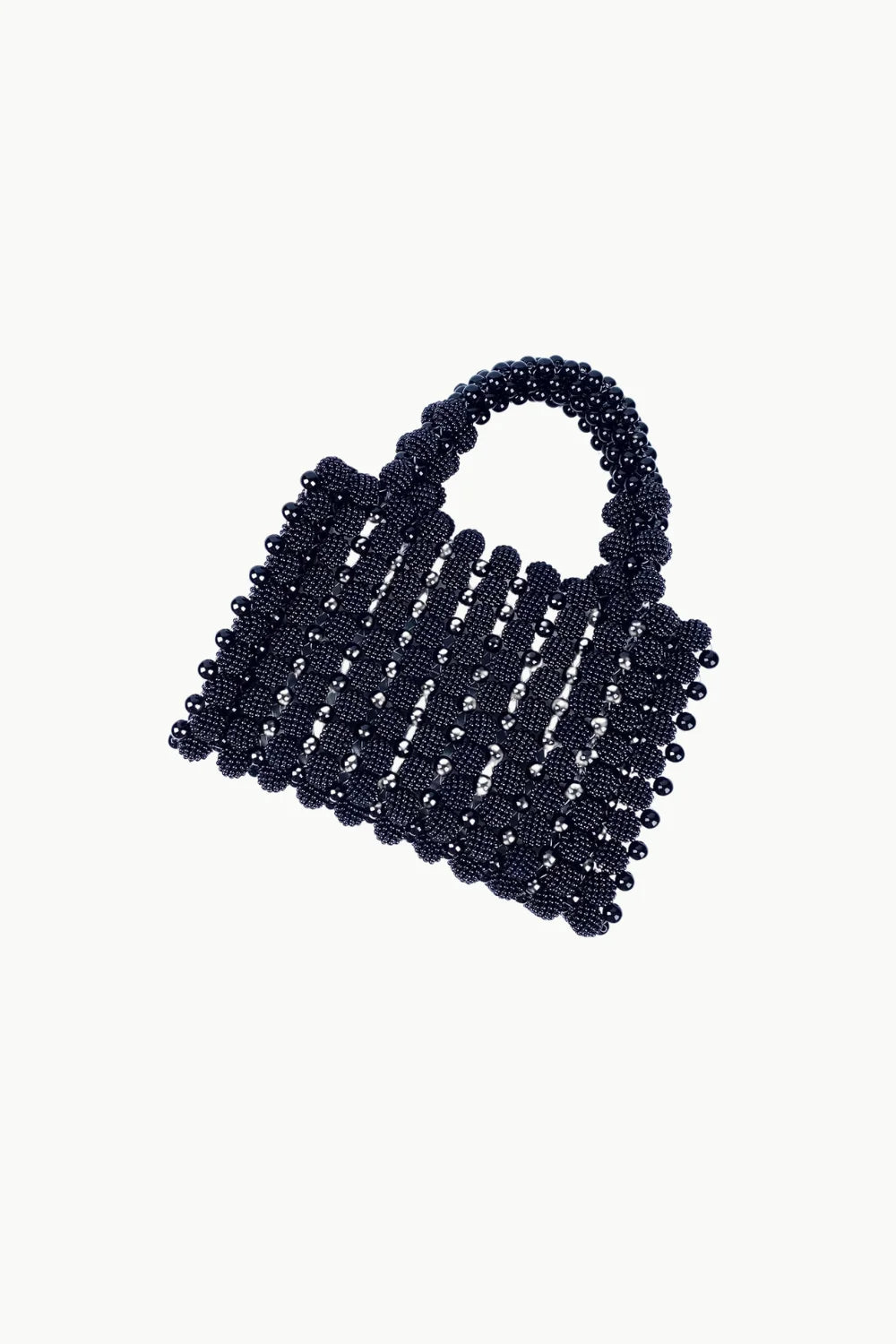 Black beaded evening handbag with top handle for elegant occasions