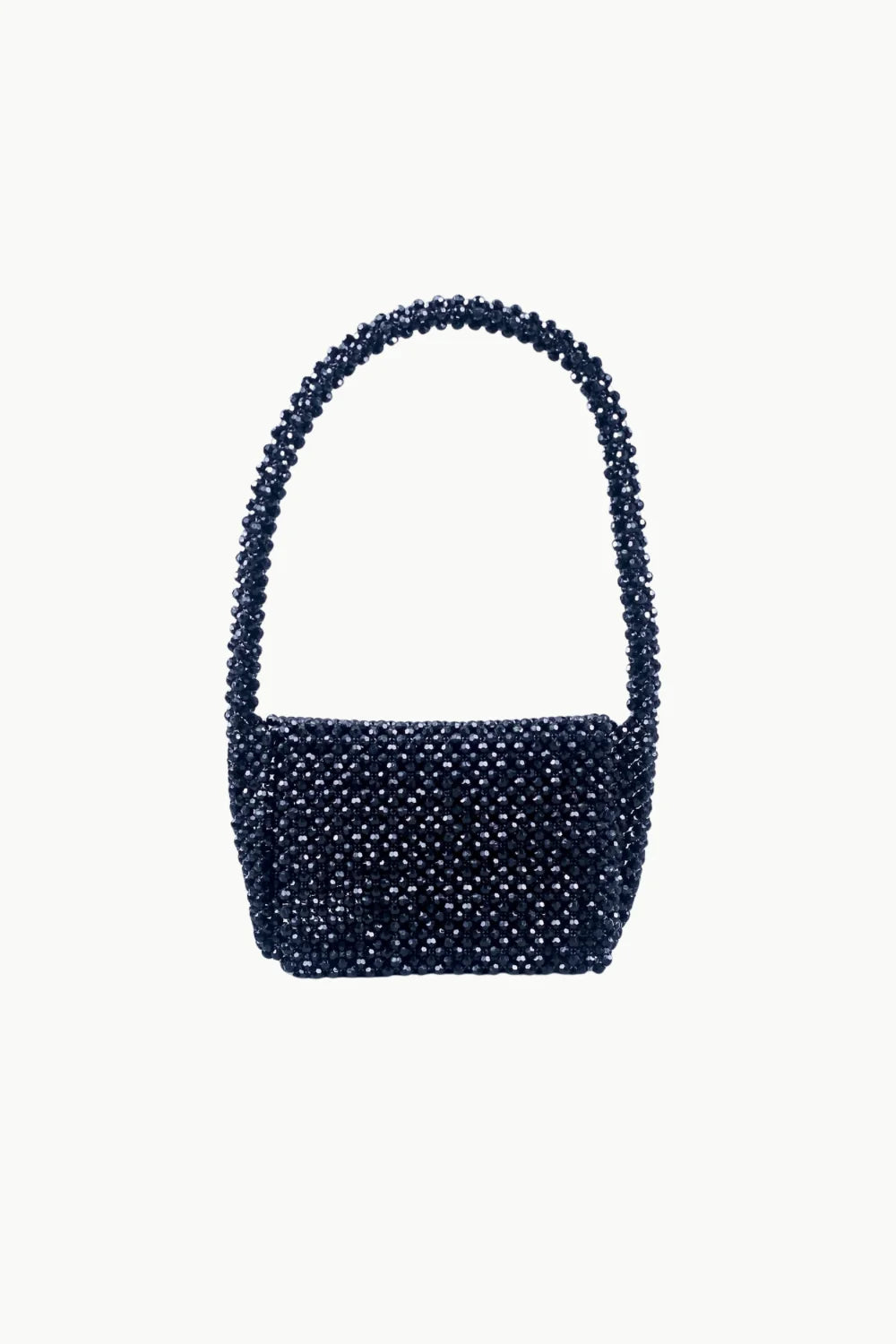 Dark blue beaded shoulder bag with a single strap, perfect for black beaded evening events