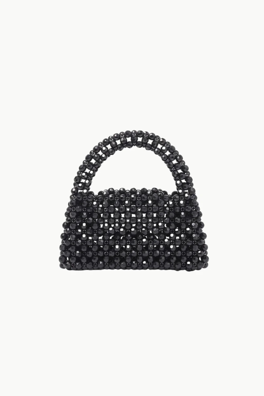 Glossy black beaded purse with top handle, stylish black beaded purse accessory