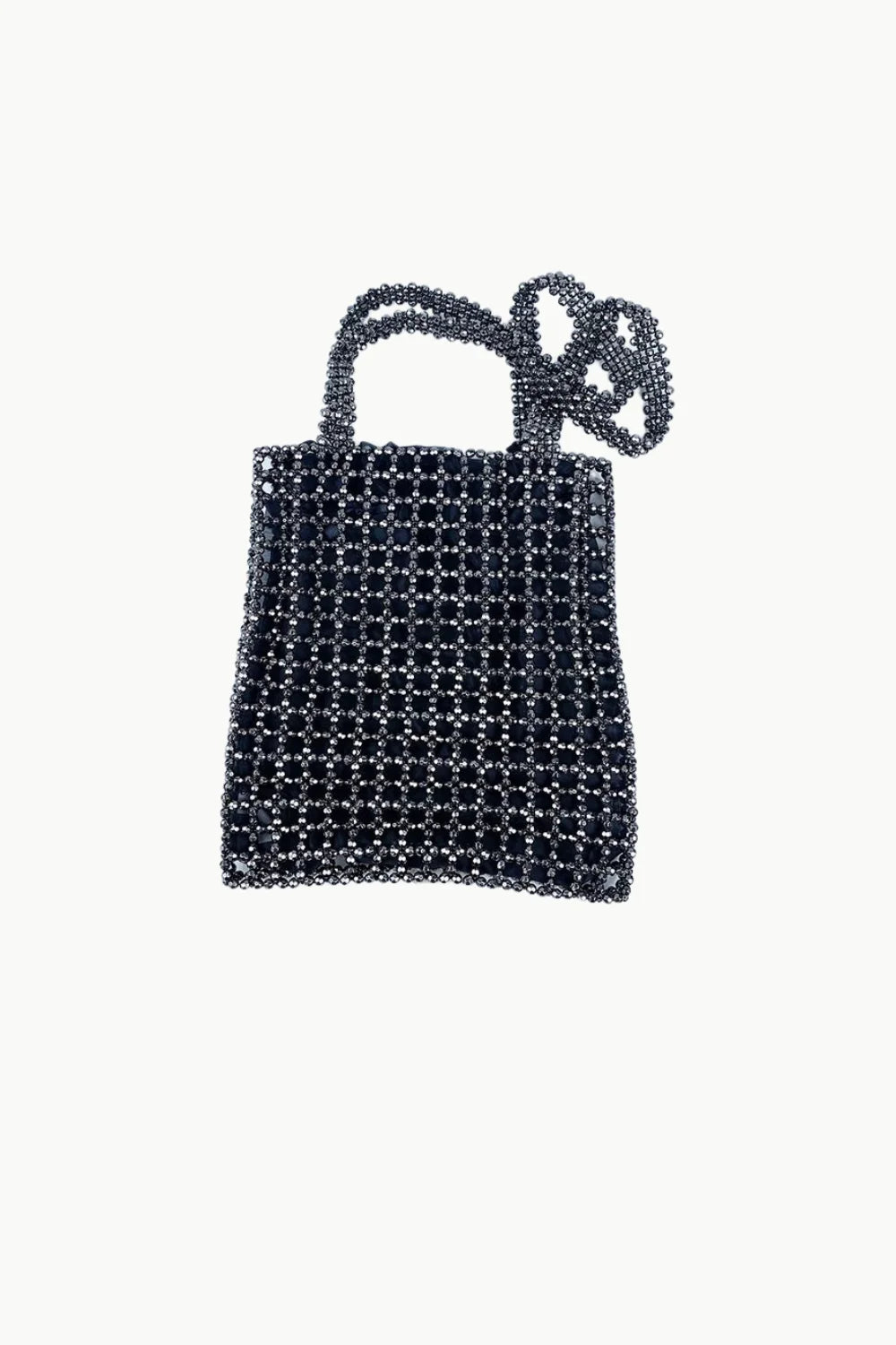 Black beaded tote bag with short handles, stylish black beaded shoulder bag for women