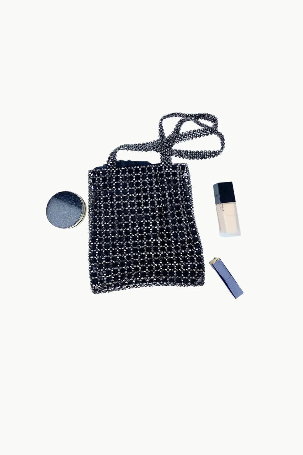 Black Beaded Mesh Tote Bag with Elegant Black Beaded Detailing for Stylish Carrying