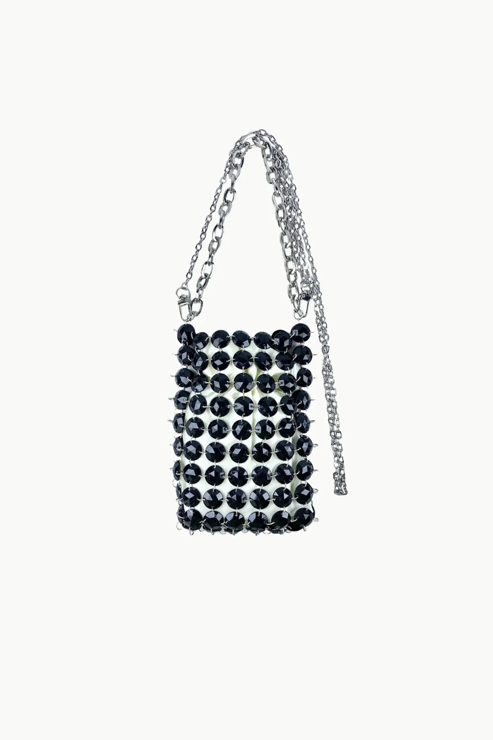 Black Crystal Beaded Bag with Silver Chain Strap, stylish beaded bag accessory