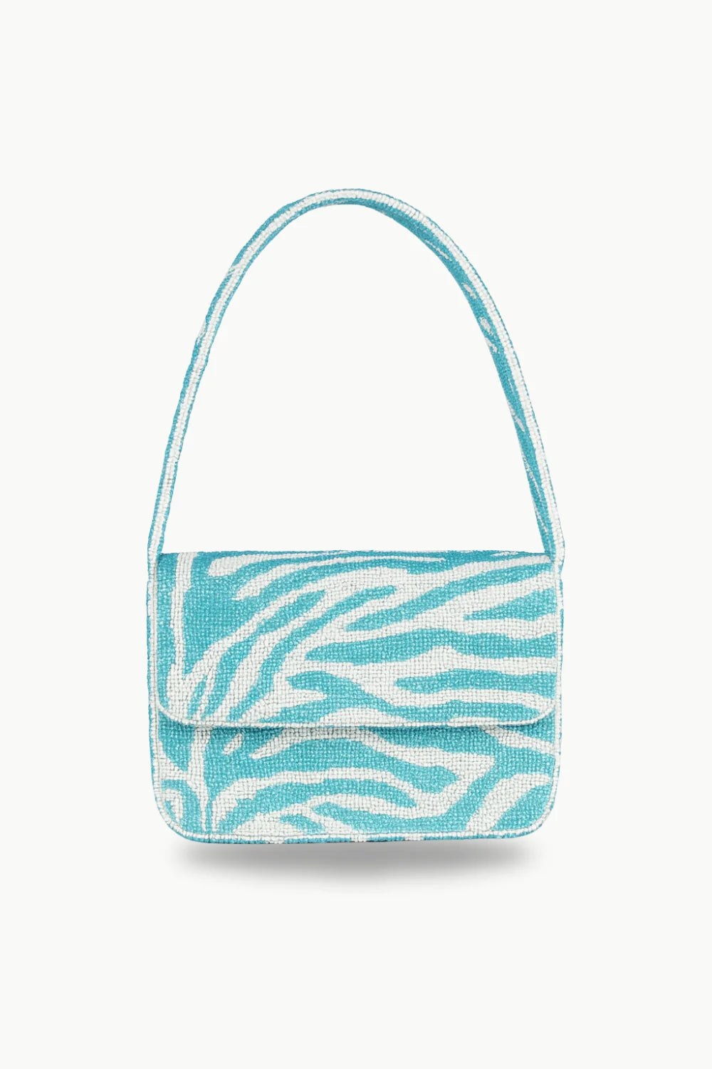 Turquoise and white zebra print beaded bag with shoulder strap, stylish white beaded bag