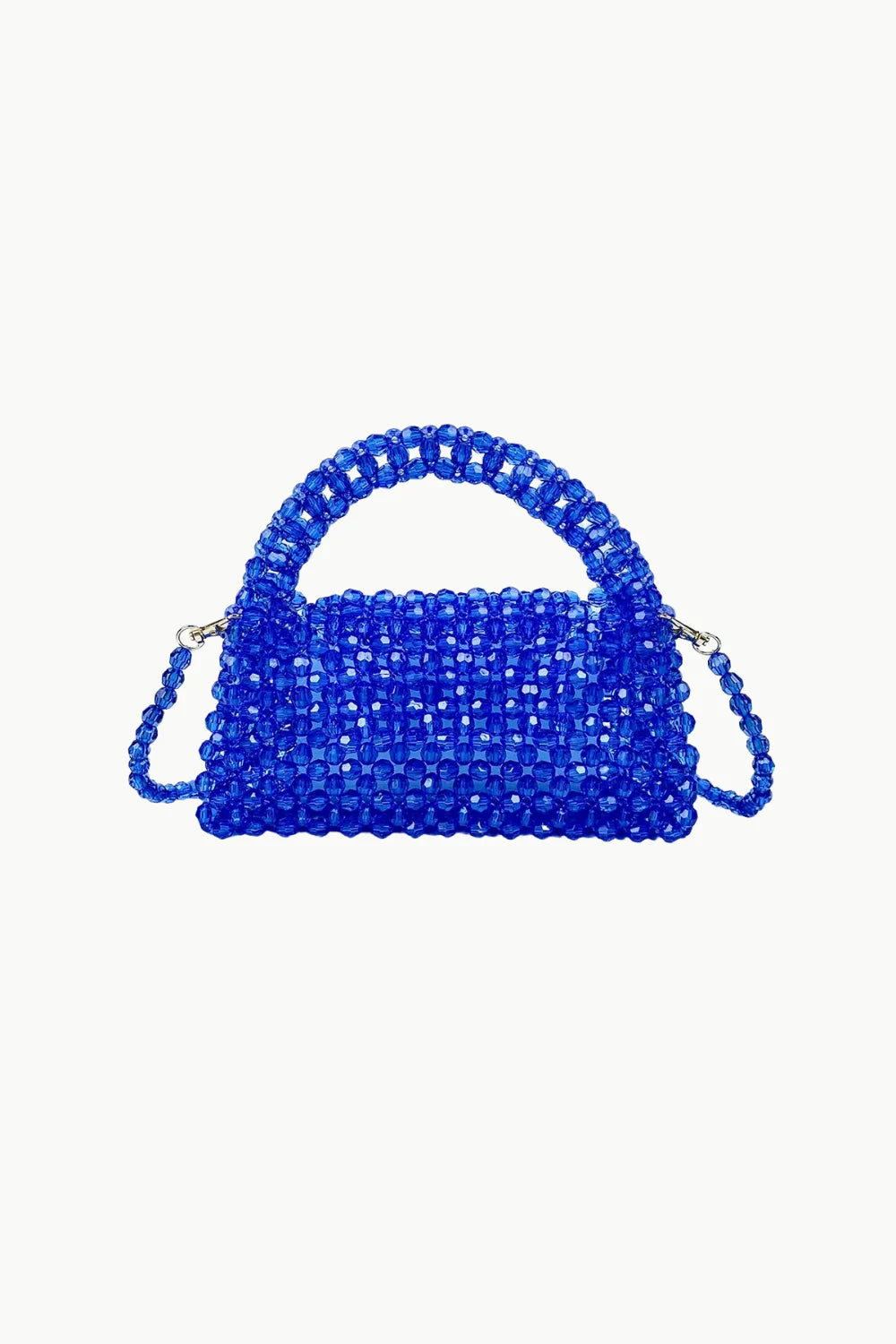 Royal blue bead bag with top handle and shoulder strap for stylish accessories