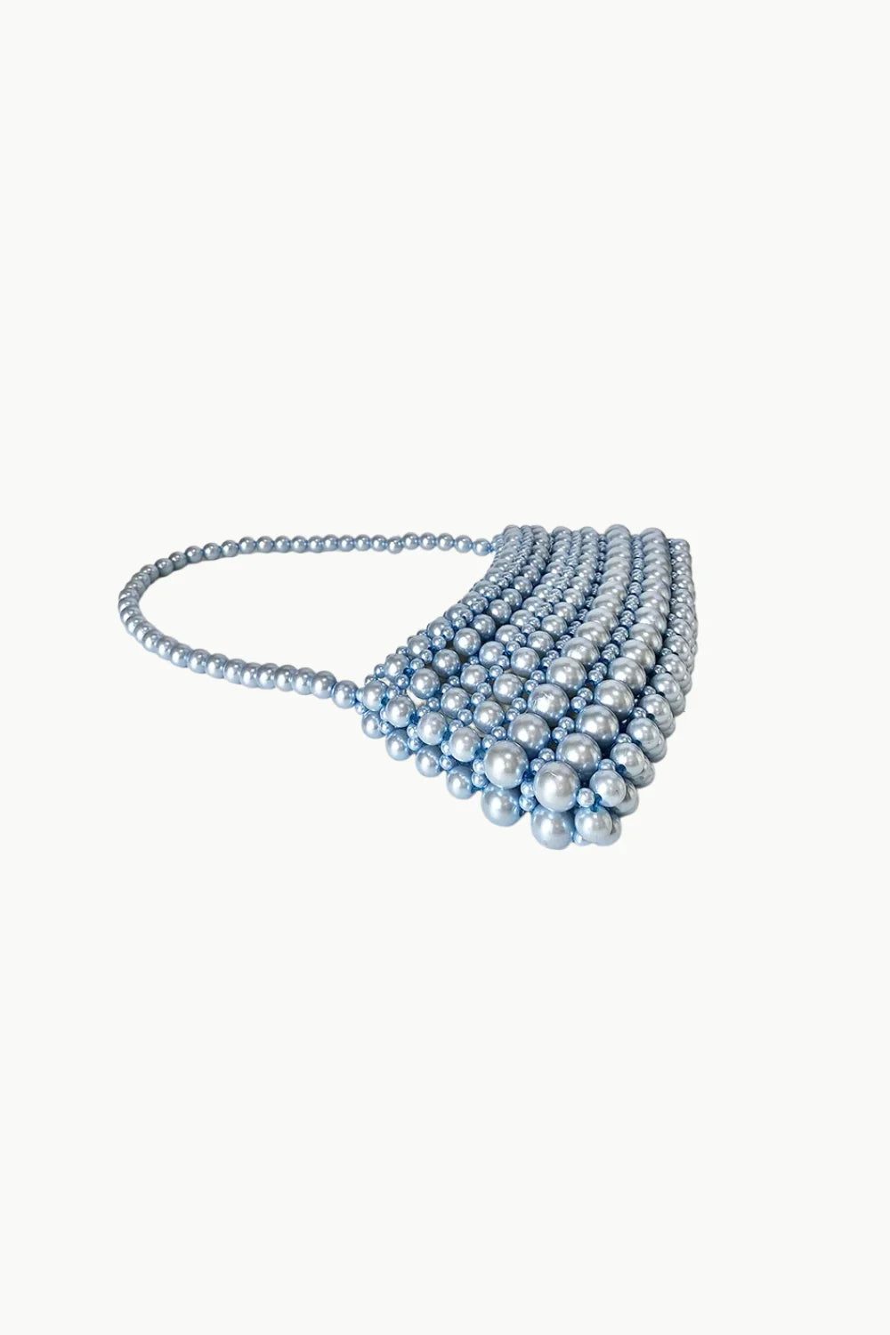 Light blue pearl handbag with beaded strap, perfect blue beaded evening bag