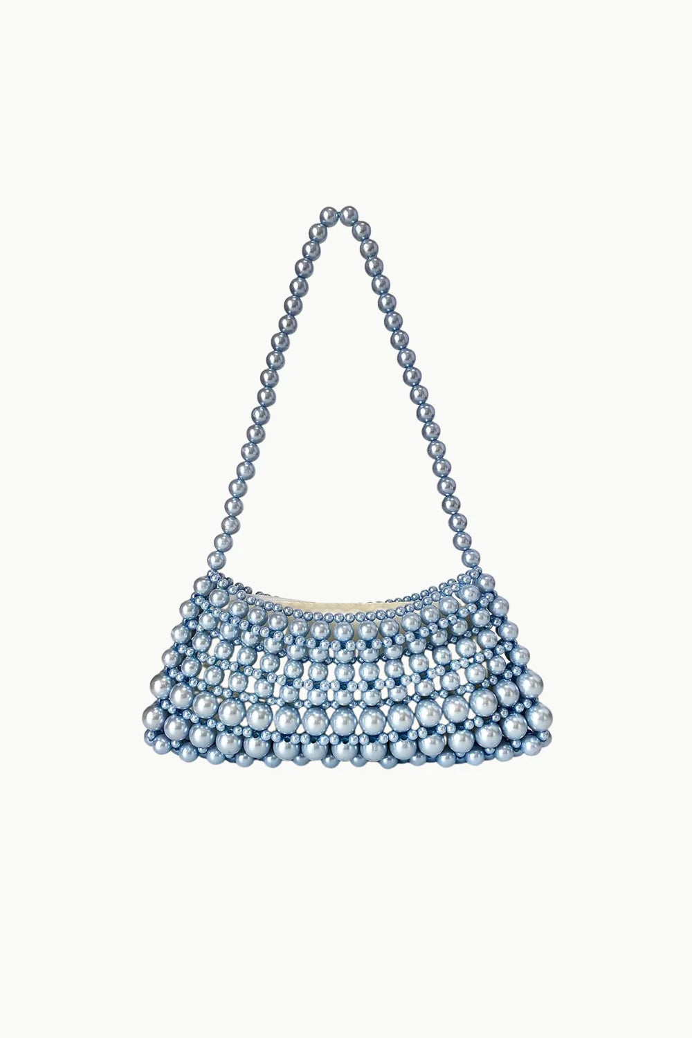 Blue Beaded Evening Bag with Pearl Strap, stylish beaded evening handbag