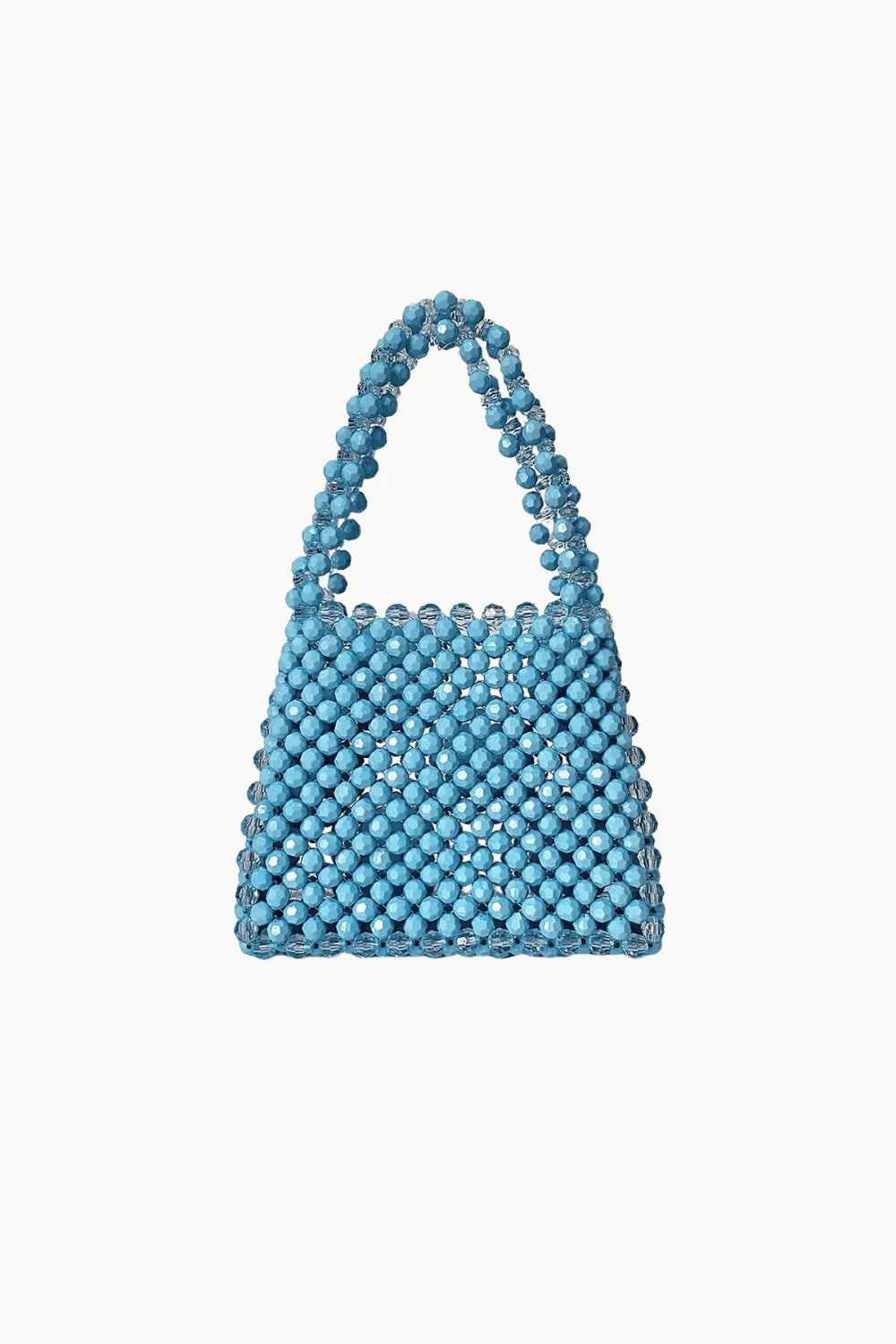 Blue Beaded Handbag with Two Top Handles, Stylish Blue Beaded Handbag for Women