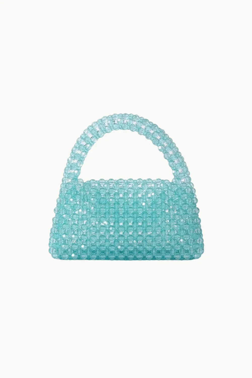 Aqua blue beaded handbag with top handle, stylish blue beaded purse accessory