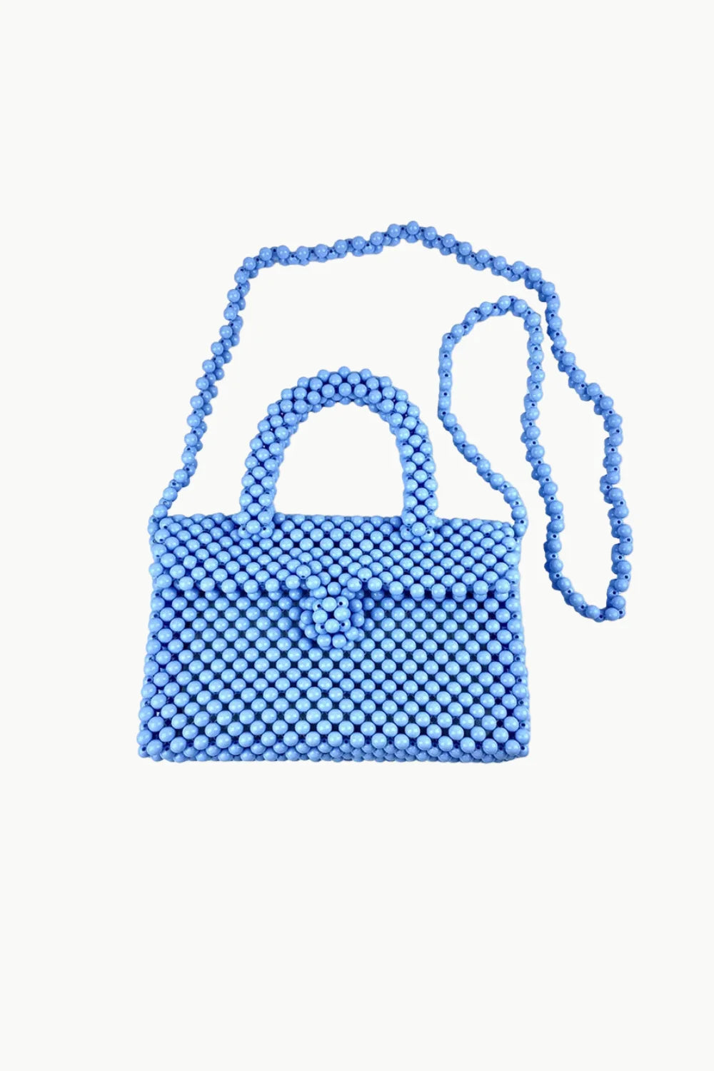 Blue Beaded Shoulder Bag with Top Handle and Shoulder Strap for Elegant Style