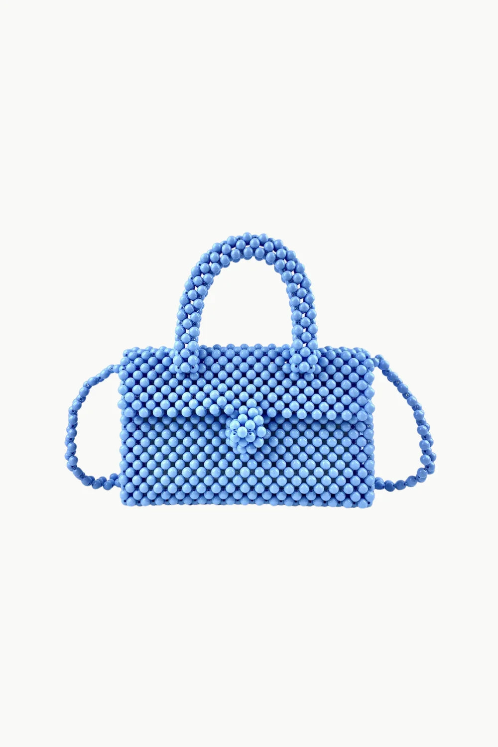 Blue Beaded Shoulder Bag with top handle and shoulder strap for stylish accessorizing