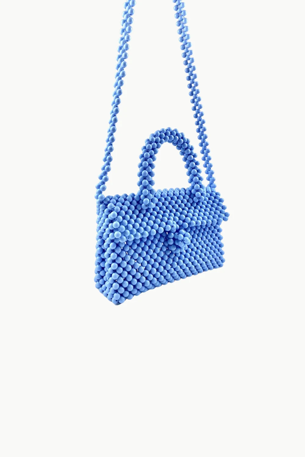 Blue beaded shoulder handbag with top handle and shoulder strap for elegant style