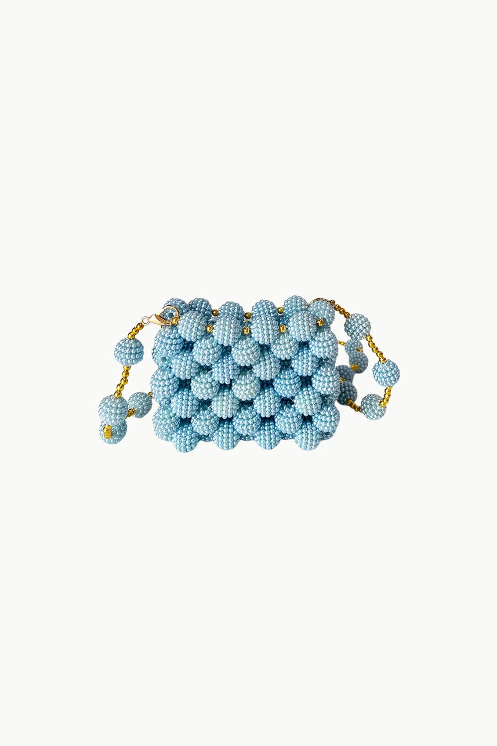 Light blue beaded handbag with gold chain strap, Blue Mini Beaded Bag accessory