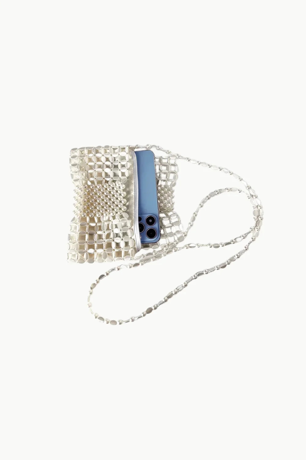 Bronze Beaded Bag with clear beaded phone purse and long beaded strap