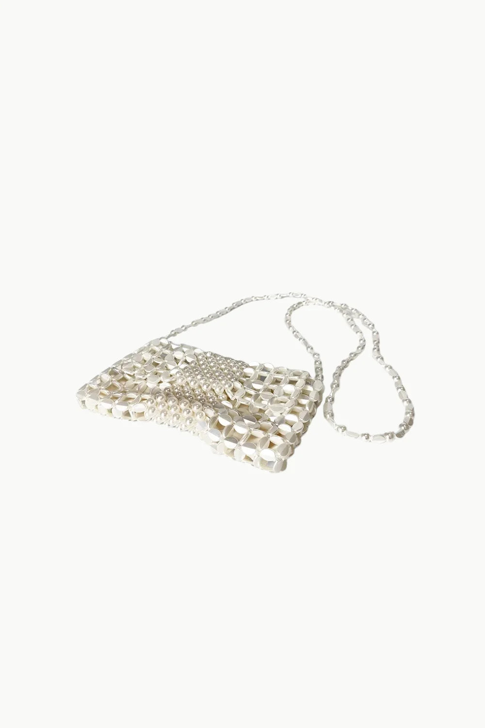 Silver woven metal bronze beaded bag with long strap, stylish beaded bag accessory