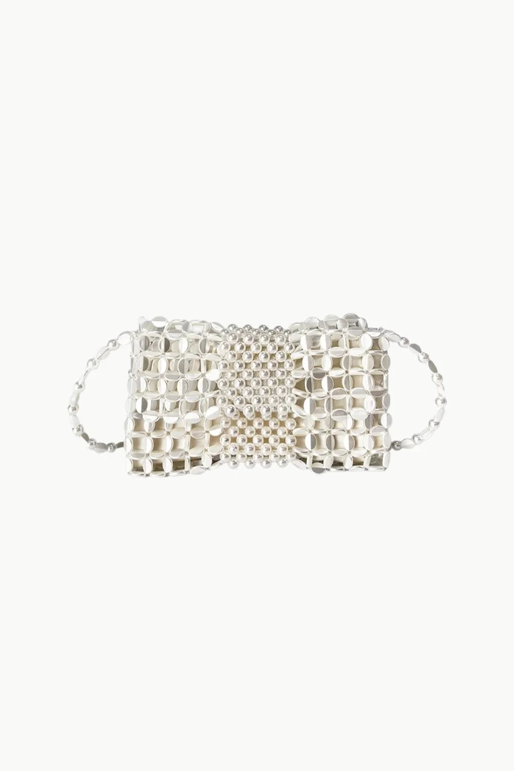 Sparkly silver beaded bow-shaped purse from the Bronze Beaded Bag collection