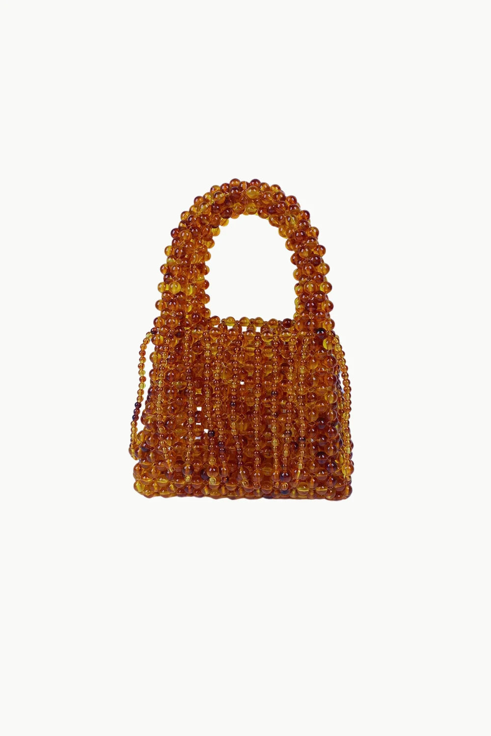 Brown beaded bag with top handle and shoulder strap, stylish brown beaded bag