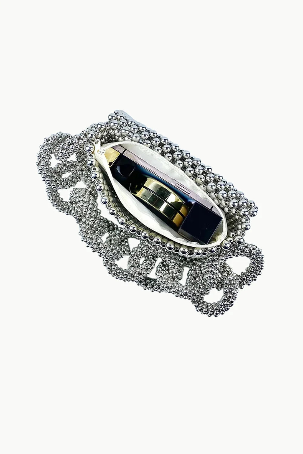 Silver beaded bracelet with dark oval stone for Chain Strap Beaded Handbag accessory