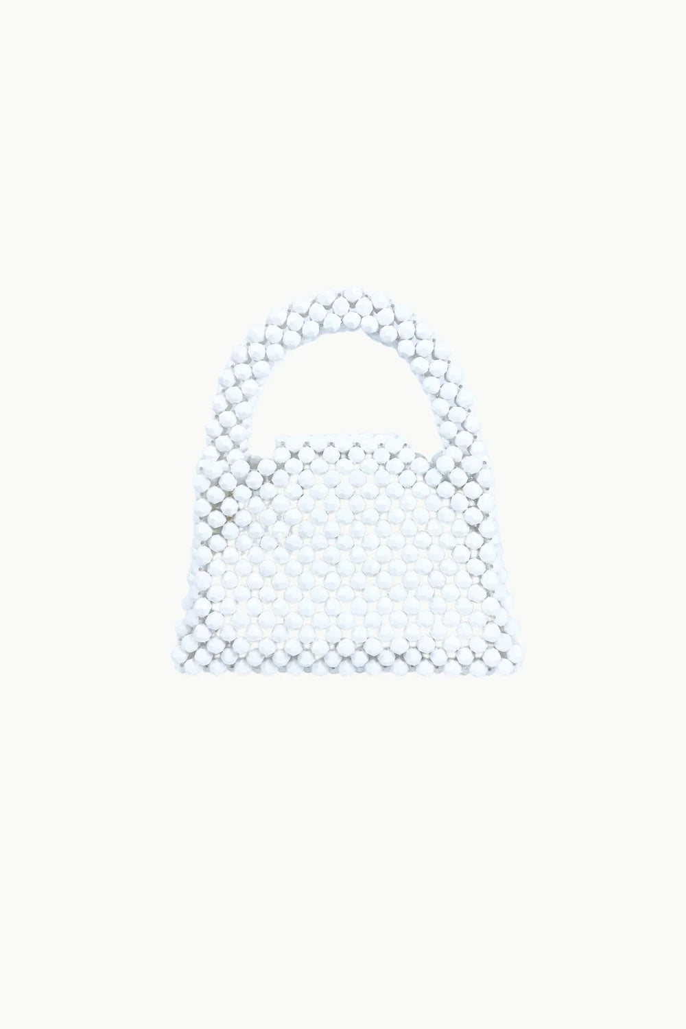 White beaded handbag with top handle, stylish clear beaded bag for elegant occasions