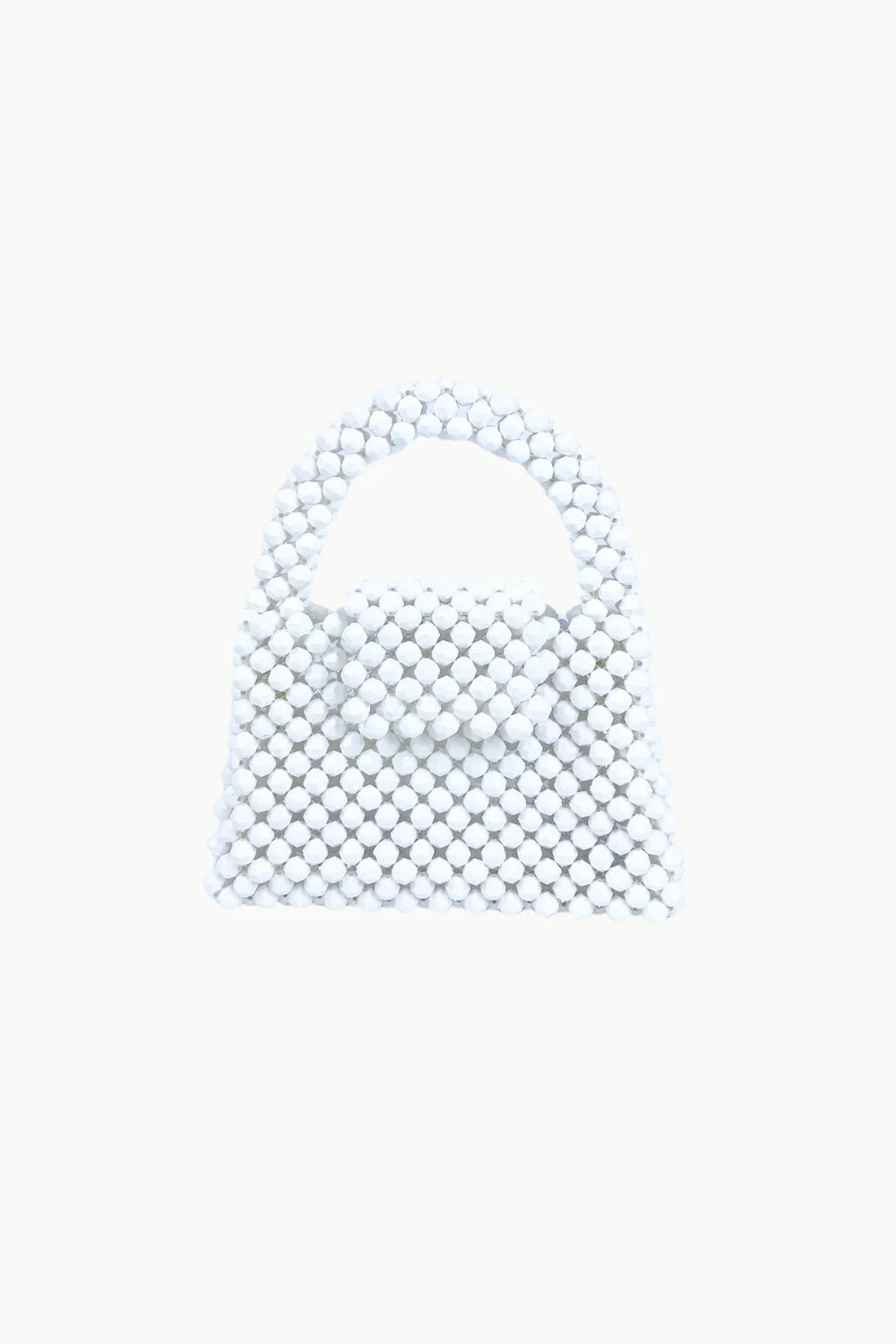 White white beaded handbag with top handle and flap closure in the clear beaded bag collection