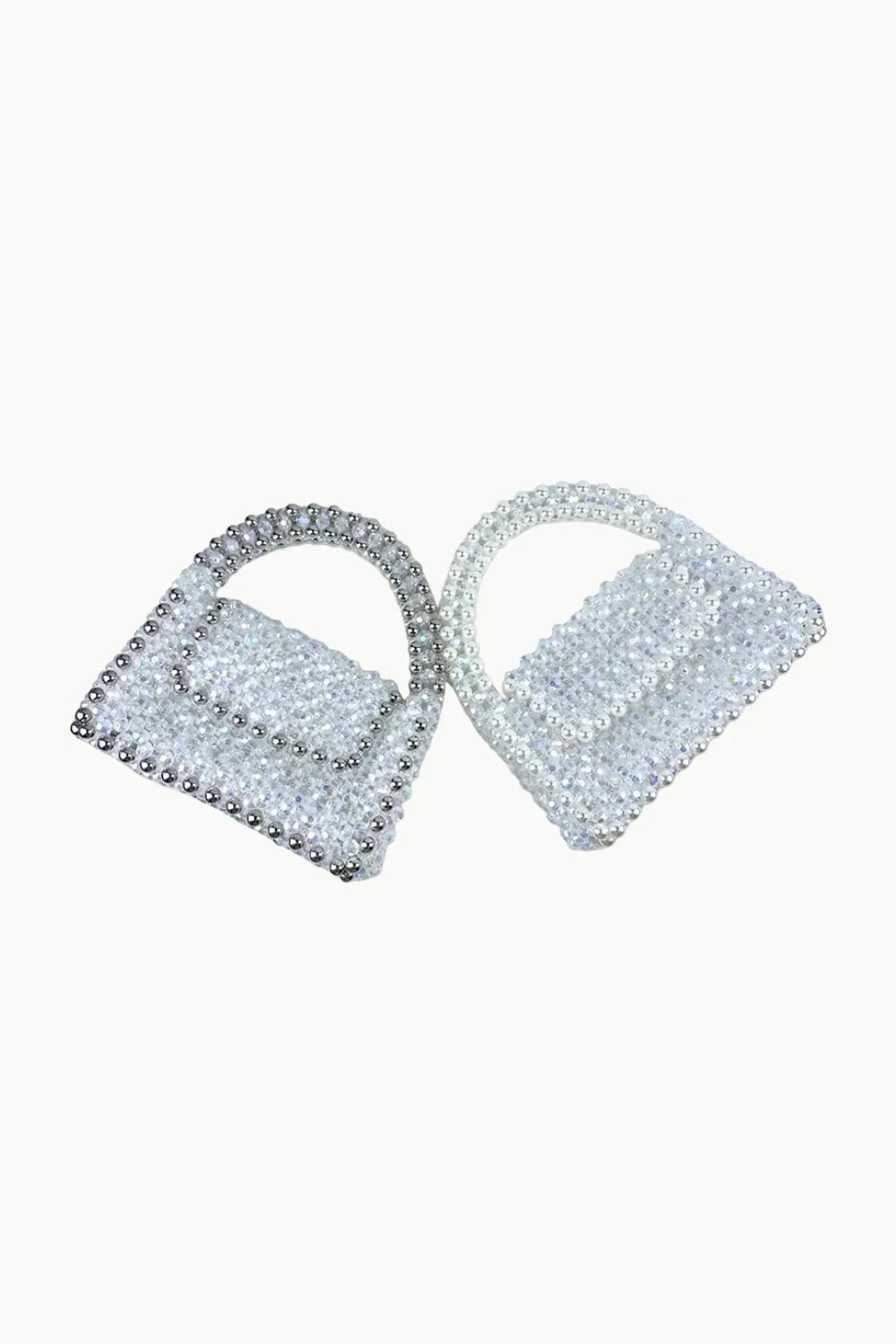 Sparkling beaded handbags with silver accents and all-white design, perfect clear beaded handbags