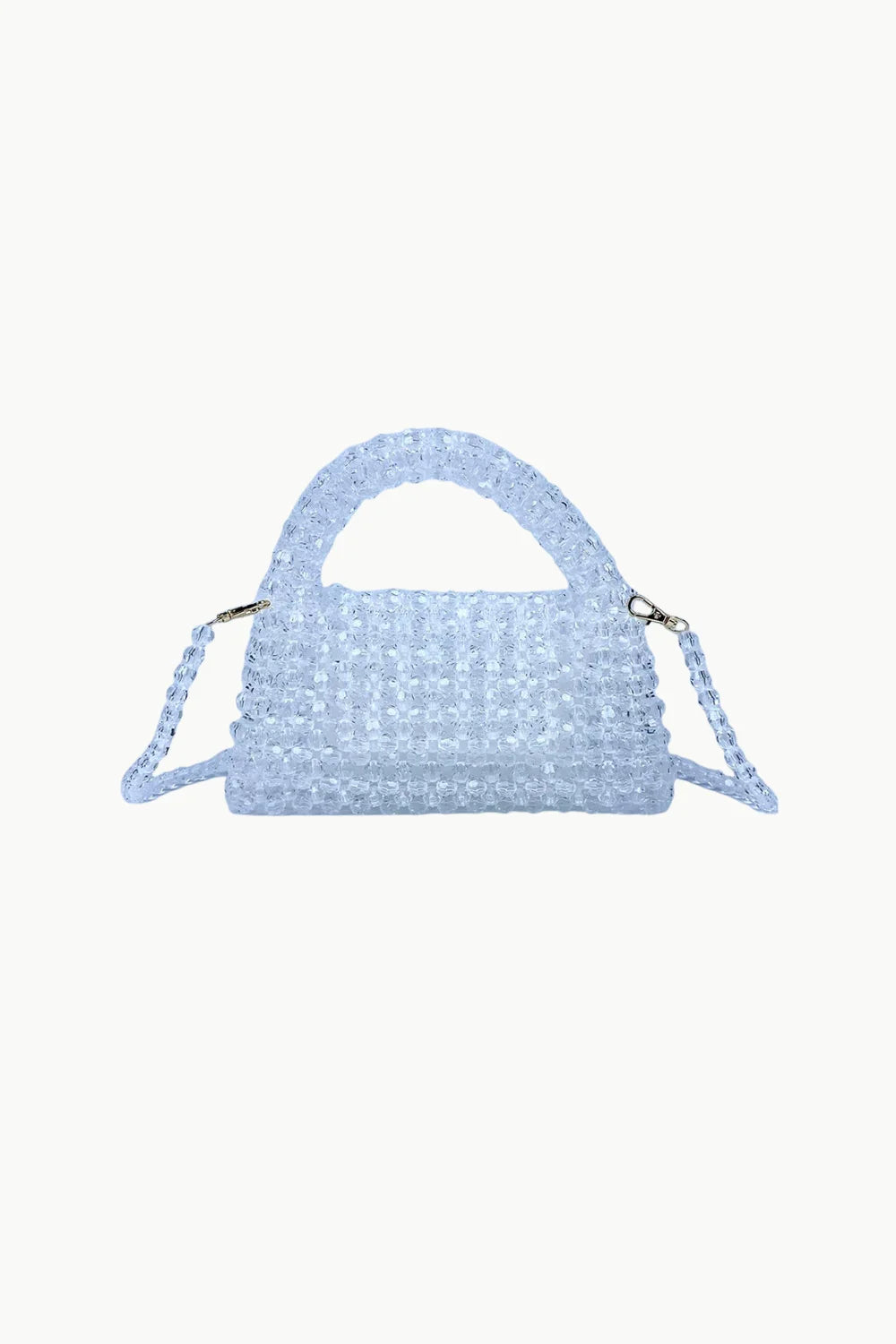 Elegant clear beaded purse with top handle and shoulder strap for stylish occasions