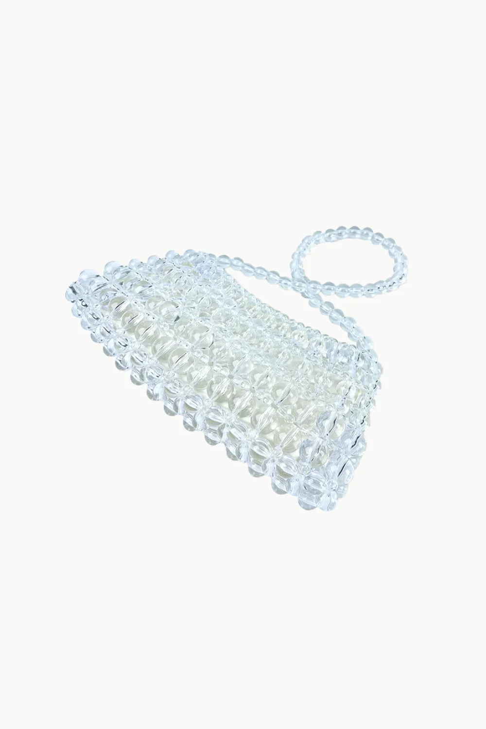 Clear beaded shoulder bag with rectangular shape and top flap for stylish carry