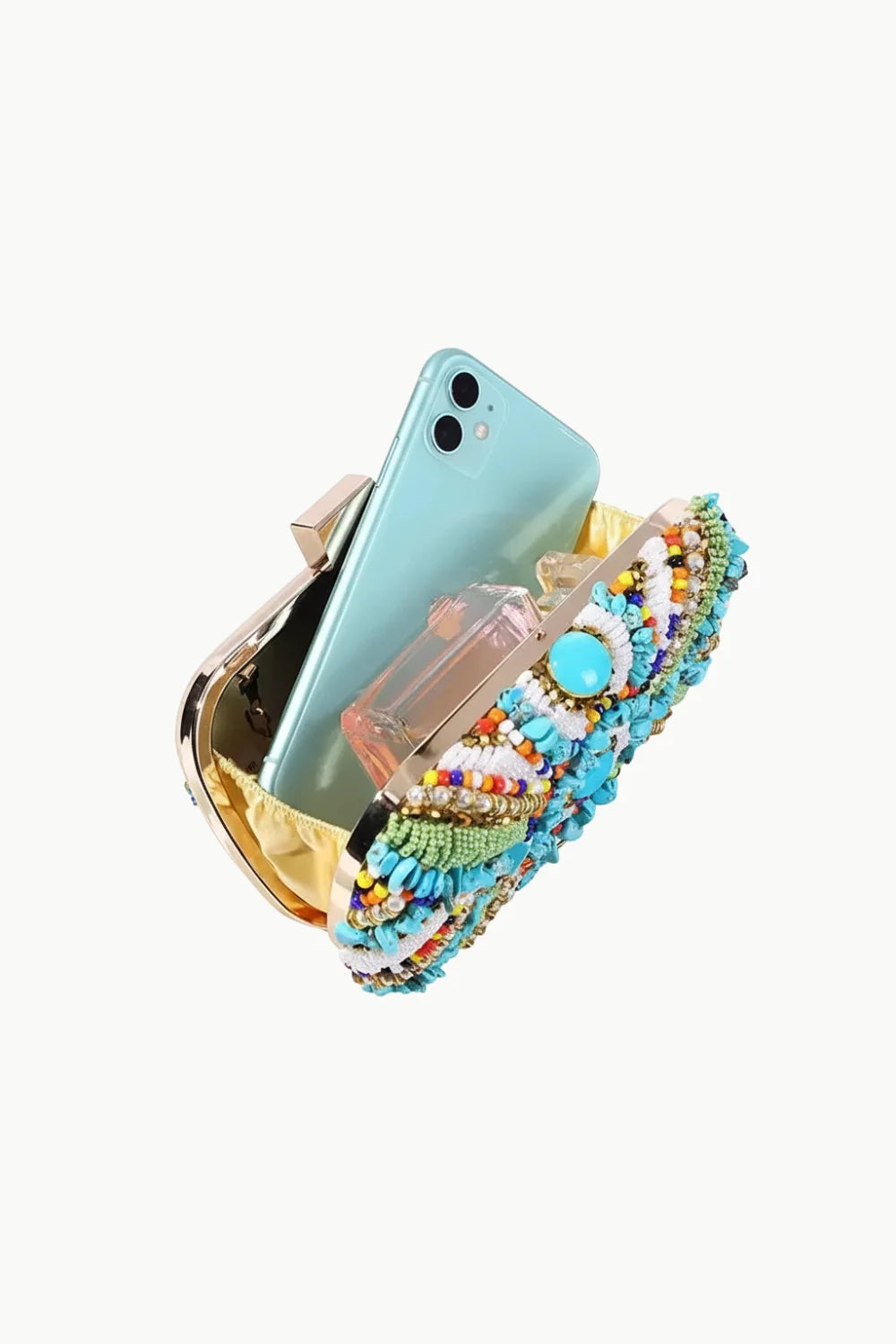 Colorful Beaded Clutch with phone and perfume inside for stylish occasions