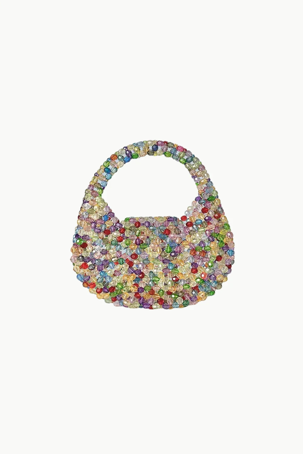 Colorful beaded handbag with top handle showcasing vibrant beaded design