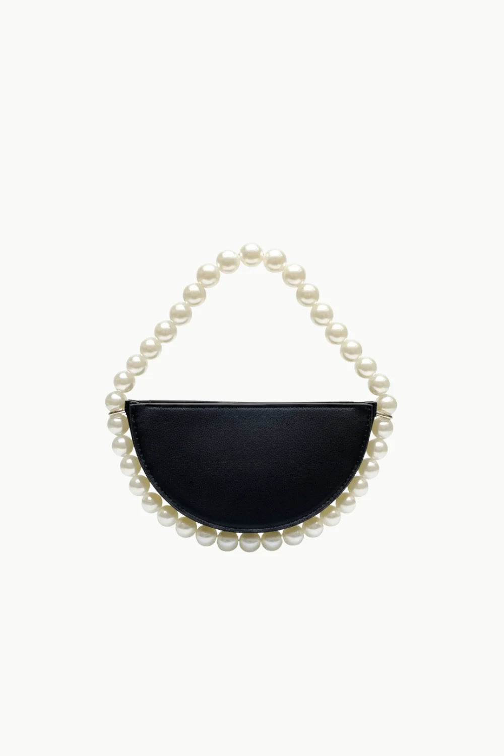 Black crescent bead bag with pearl handle, stylish crescent bead bag accessory