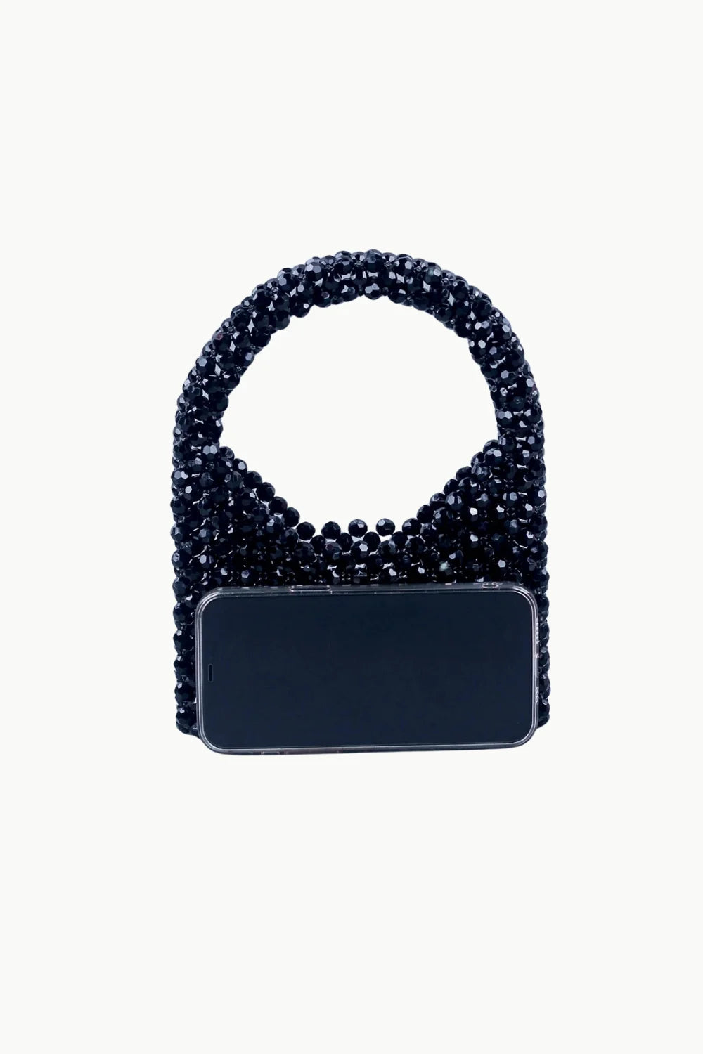 Black beaded bag with rectangular base, crochet beaded bag for stylish accessories