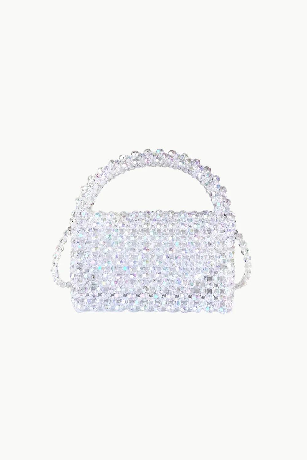 Clear beaded top-handle bag with detachable shoulder strap, perfect beaded crossbody purse