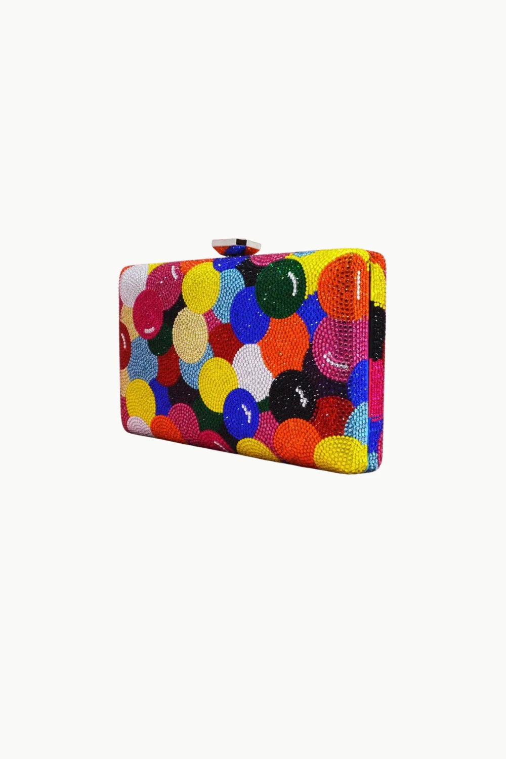 Colorful crystal beads bag with bead-like polka dots and metallic clasp for stylish accessories