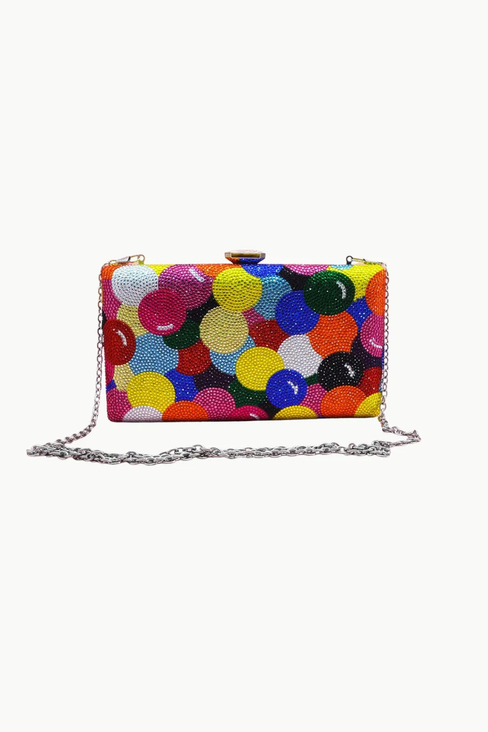Crystal Beads Bag with colorful rhinestone polka-dot pattern and silver chain strap