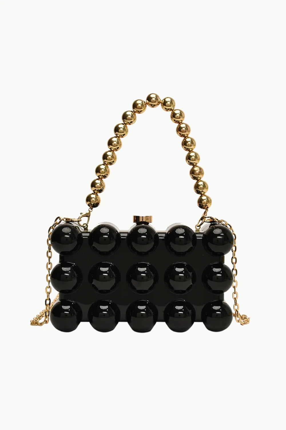 Black beaded clutch bag with gold chain strap, custom beaded bag for elegant occasions