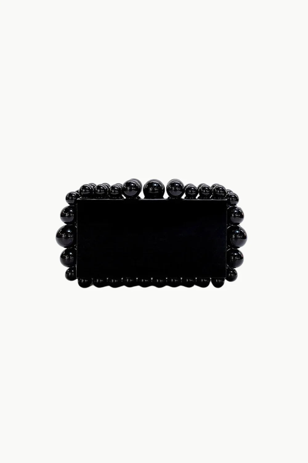 Black rectangular beaded clutch bag with pearl-embellished border for custom beaded clutch style