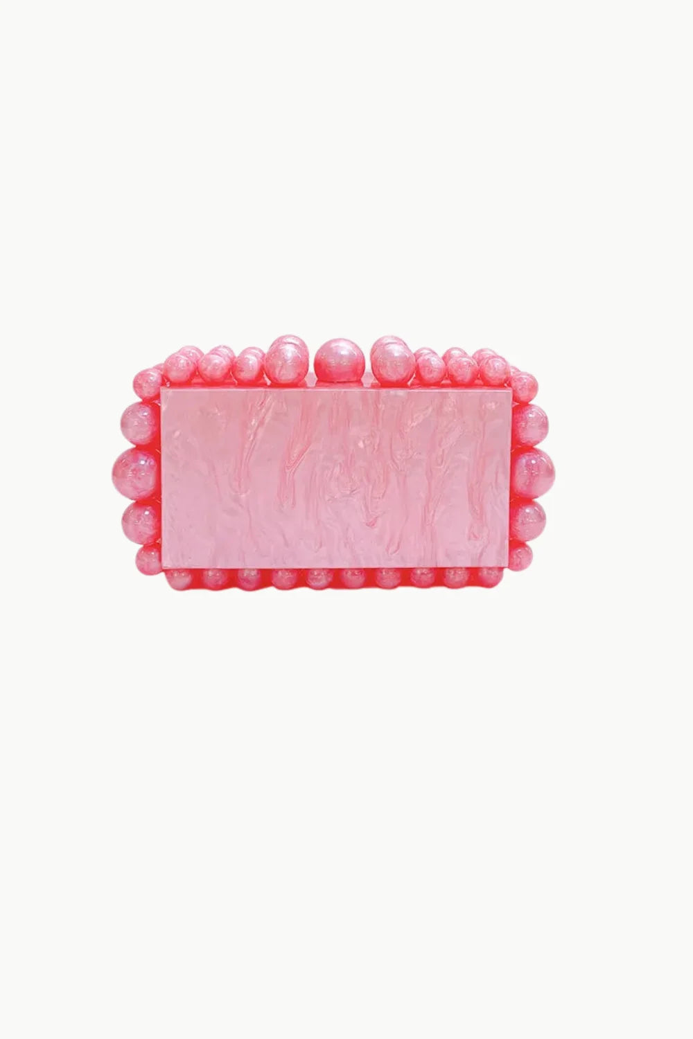 Pink rectangular beaded clutch bag with textured beaded border, custom beaded clutch