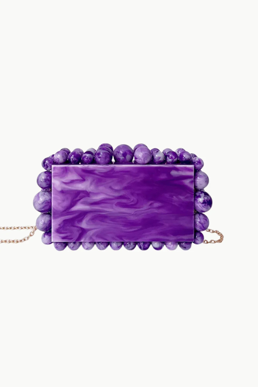 Purple marbled beaded clutch with gold chain strap, custom beaded clutch accessory