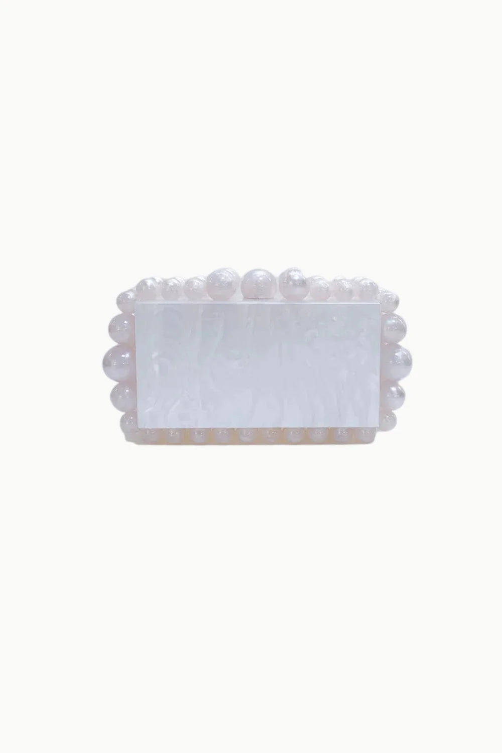 Rectangular white beaded clutch bag with pearl embellishments, custom beaded clutch accessory