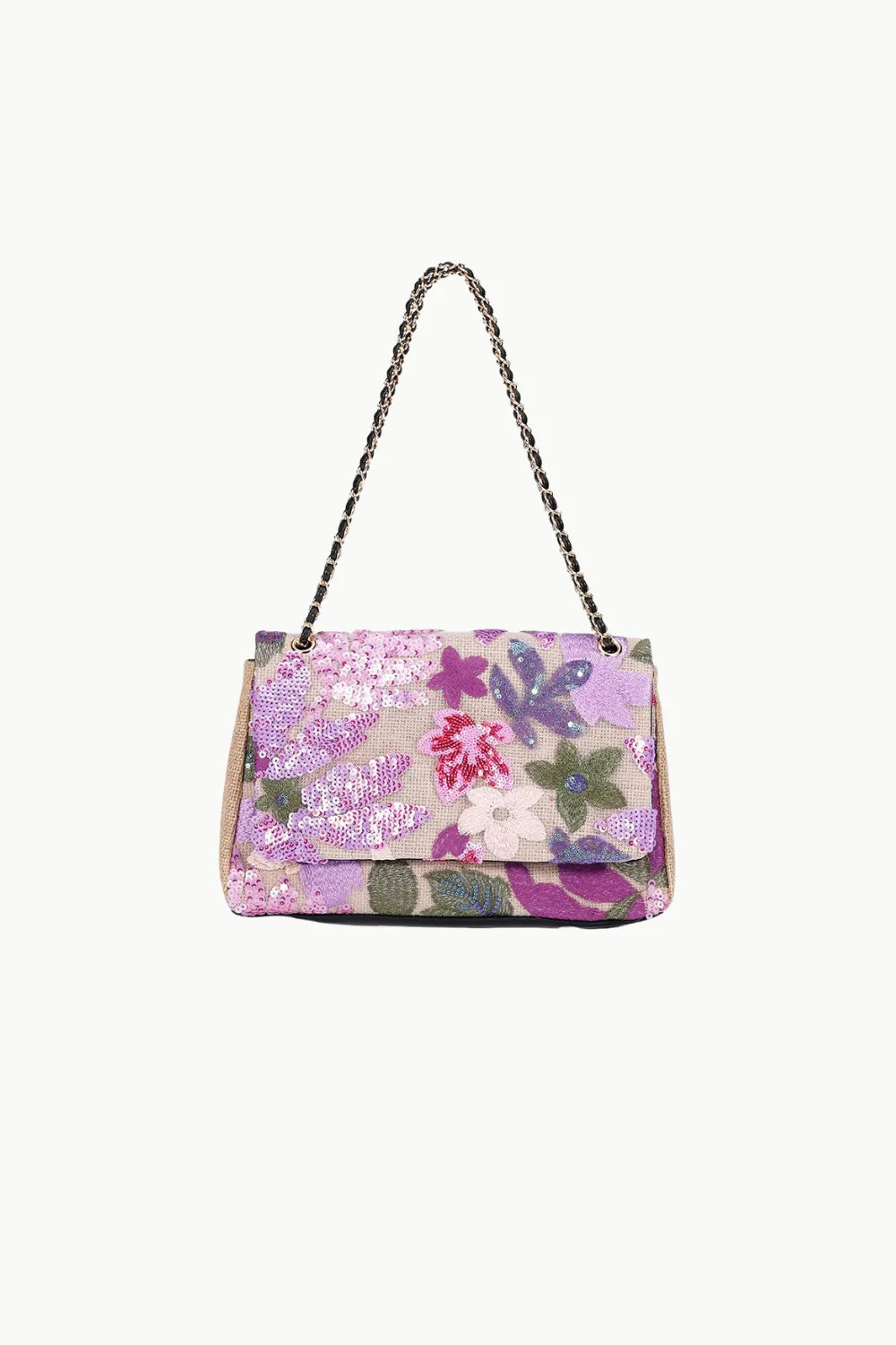 Floral Beaded Bag with floral embroidered sequins and chain strap for stylish accessories
