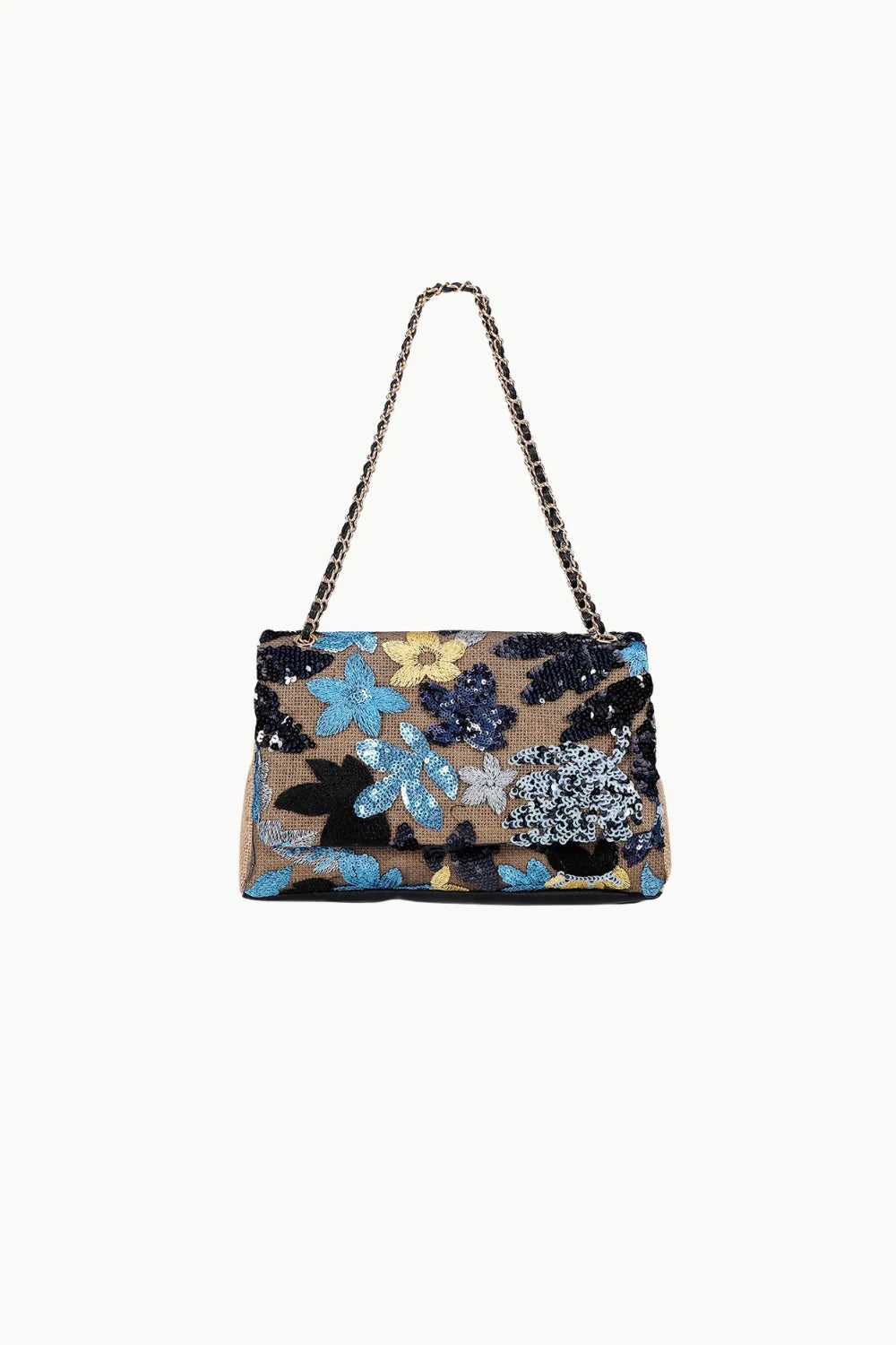 Sequin floral flap bag with chain strap, a stylish floral beaded bag accessory