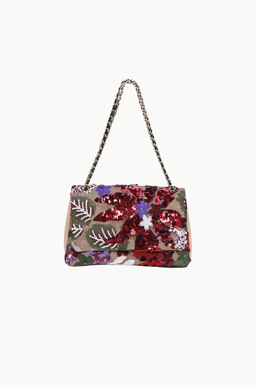 Floral Beaded Bag with Sequin Design and Chain Strap for elegant style