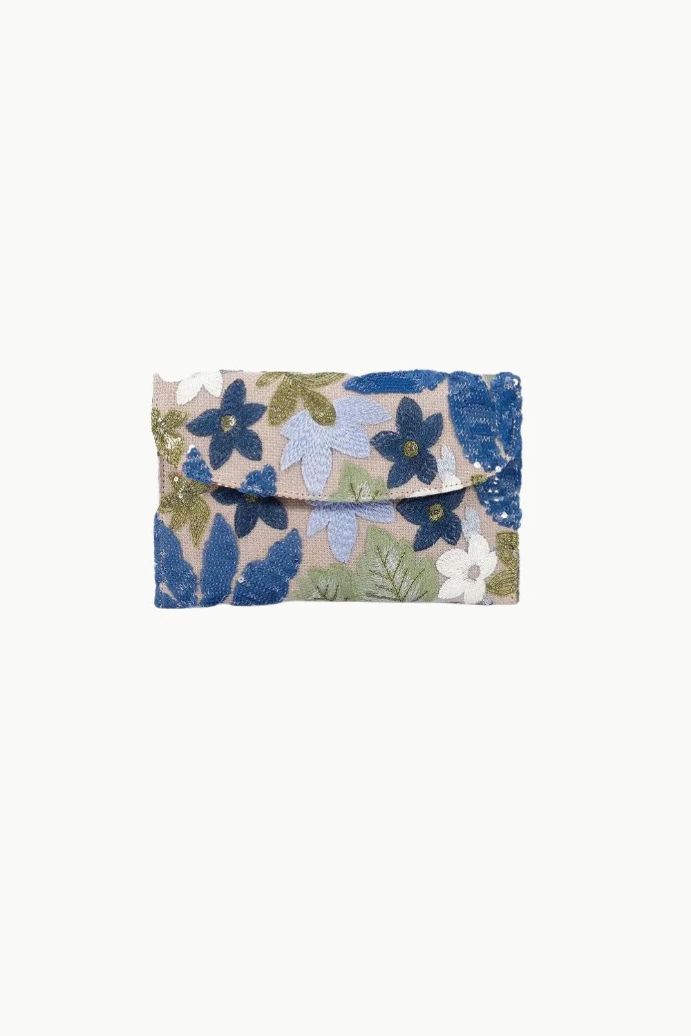 Floral Clutch: Sequined floral clutch handbag with fold-over flap for chic style