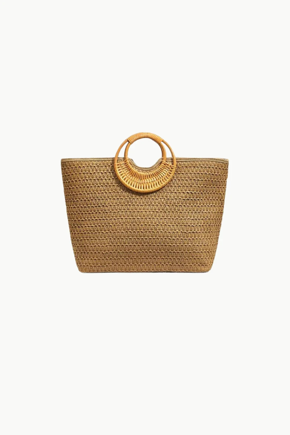 Woven straw Flower Beach Bag with round bamboo handles for stylish beach days
