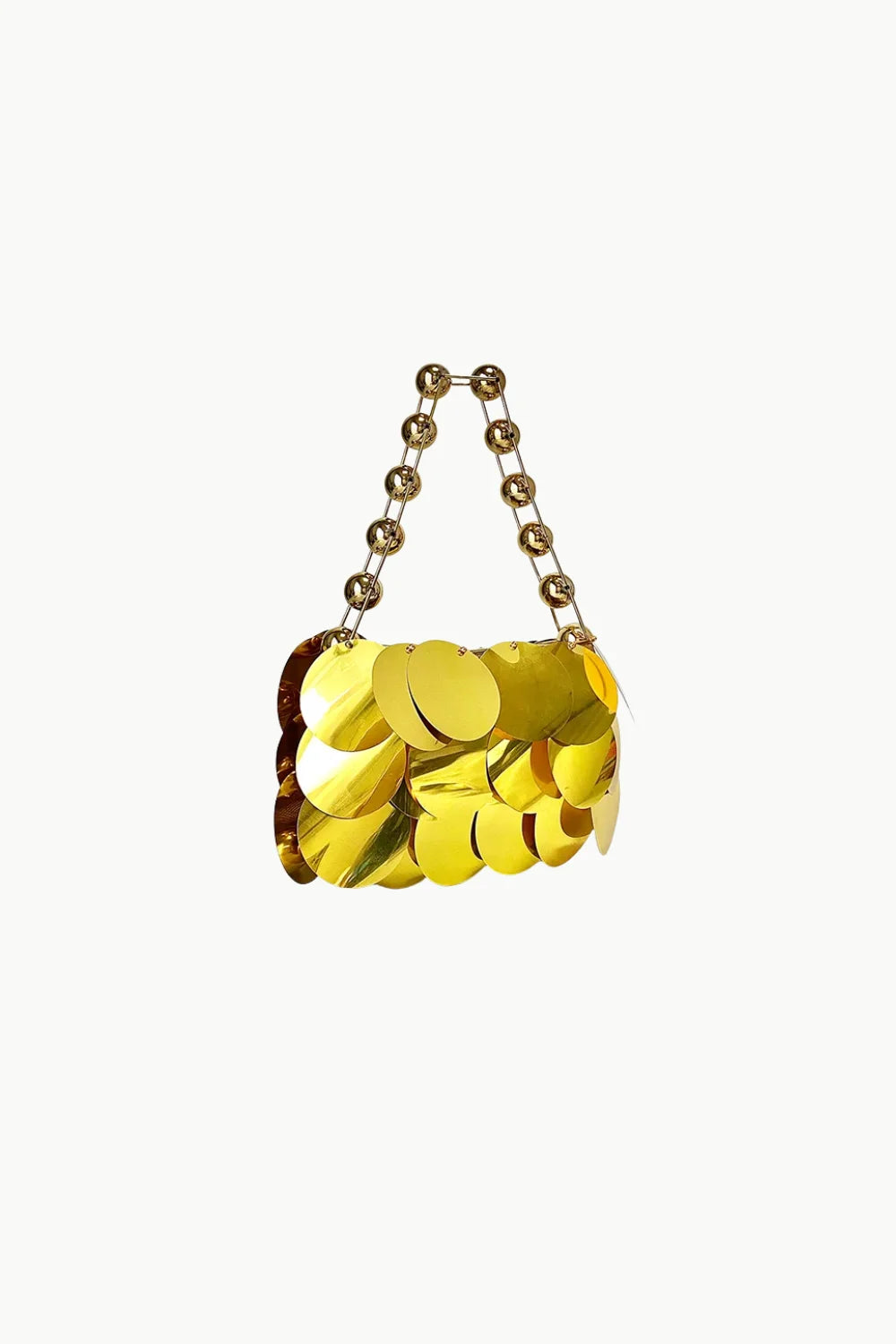 Gold Beaded Clutch Bag with Metallic Gold Sequin Finish and Beaded Chain Handle