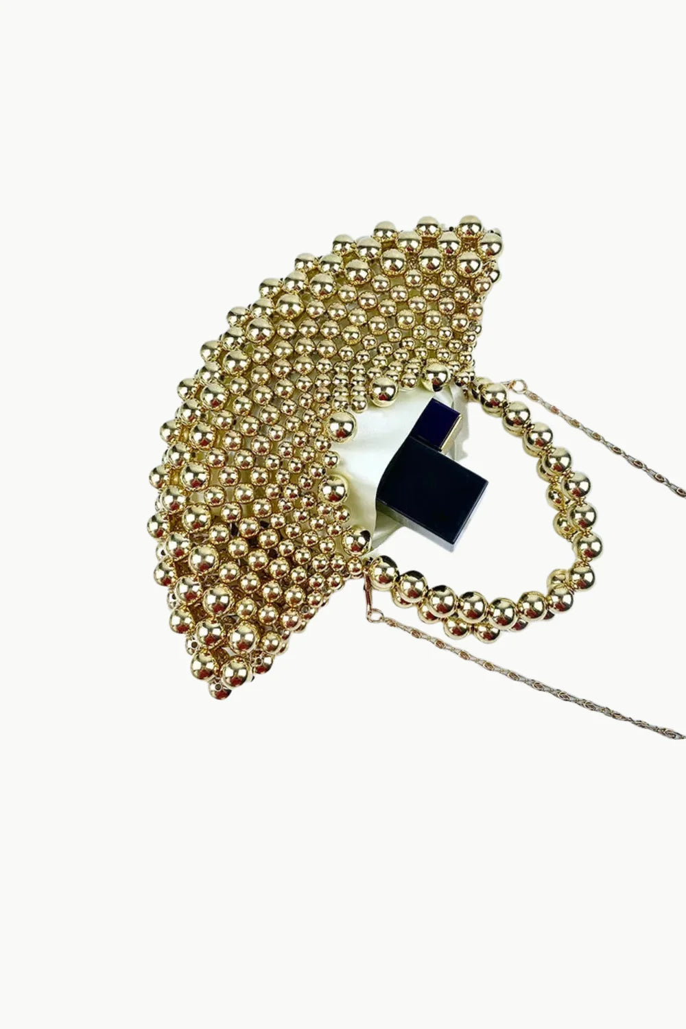 Gold beaded evening bag with delicate chain strap for elegant beaded evening accessories