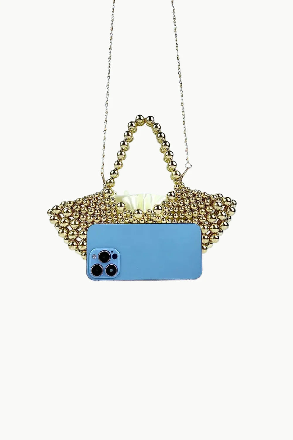 Gold Beaded Evening Bag with Chain Strap, stylish beaded evening accessory