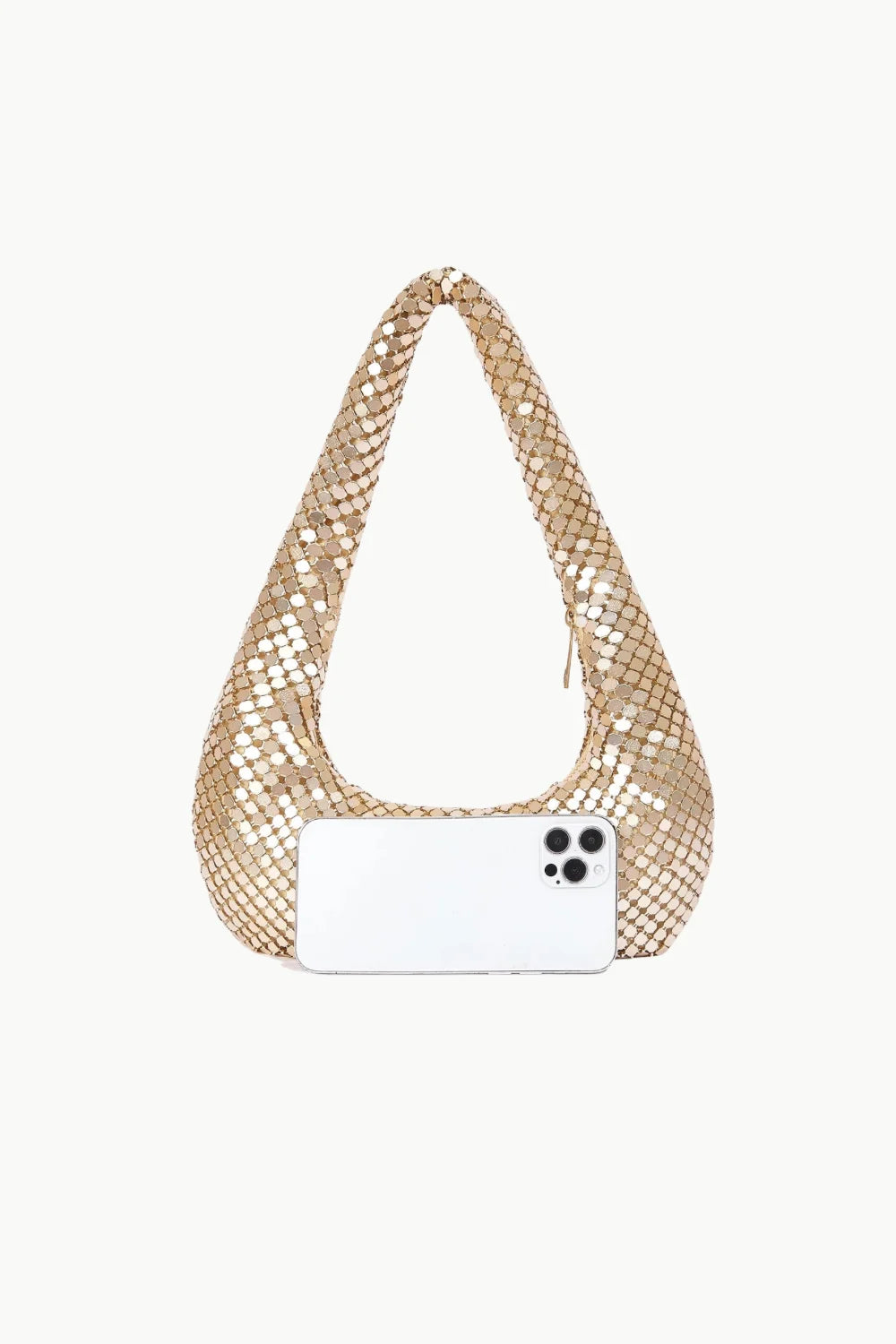 Sparkling gold beaded shoulder bag showcasing intricate beaded shoulder design